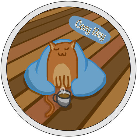 “Cozy boy” featuring Frederick the distinguished puffball.